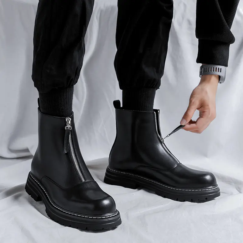 brand designer men's boots fashion trend genuine leather shoes party nightclub dresses cowboy chelsea boot platform ankle botas