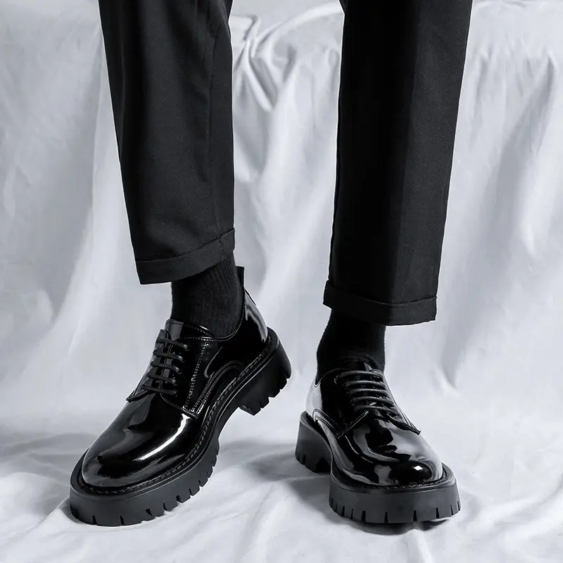 men casual business wedding formal dress shoes lace-up patent leather oxfords shoe black stylish platform sneakers mans footwear