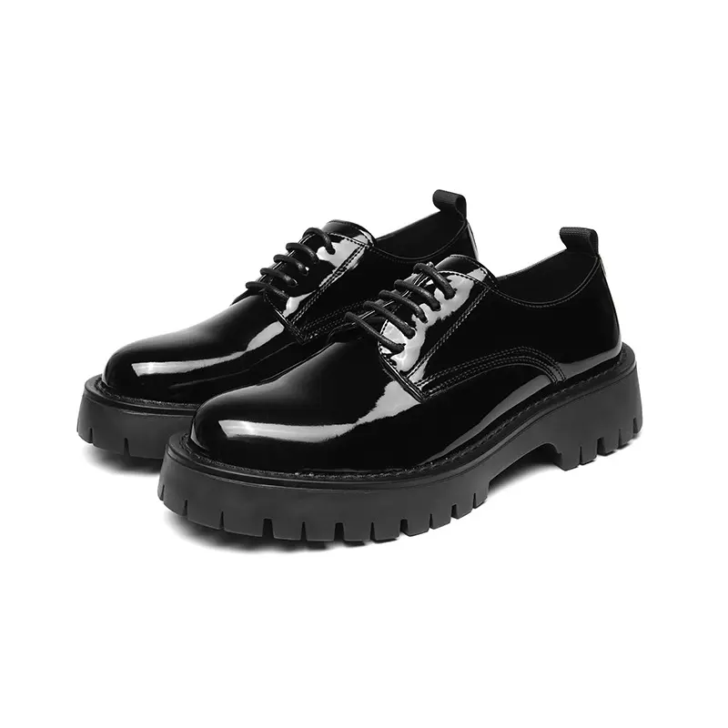 men casual business wedding formal dress shoes lace-up patent leather oxfords shoe black stylish platform sneakers mans footwear