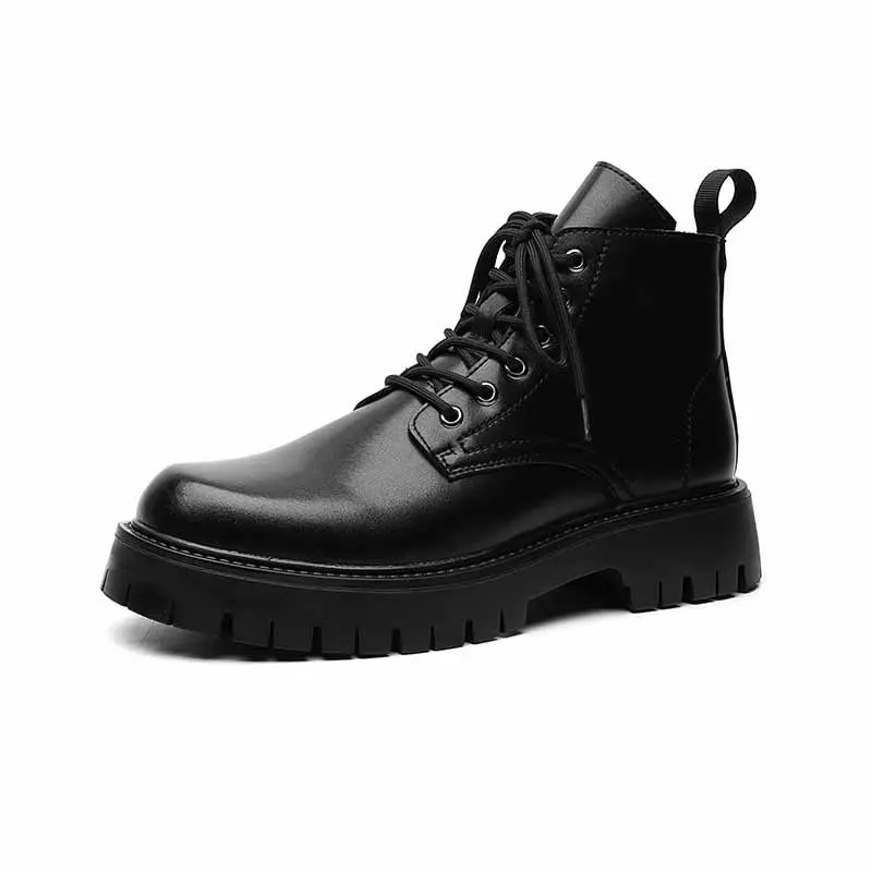 men's casual platform boots business office formal dress genuine leather shoes black cowboy boot trendy ankle botas hombre mans