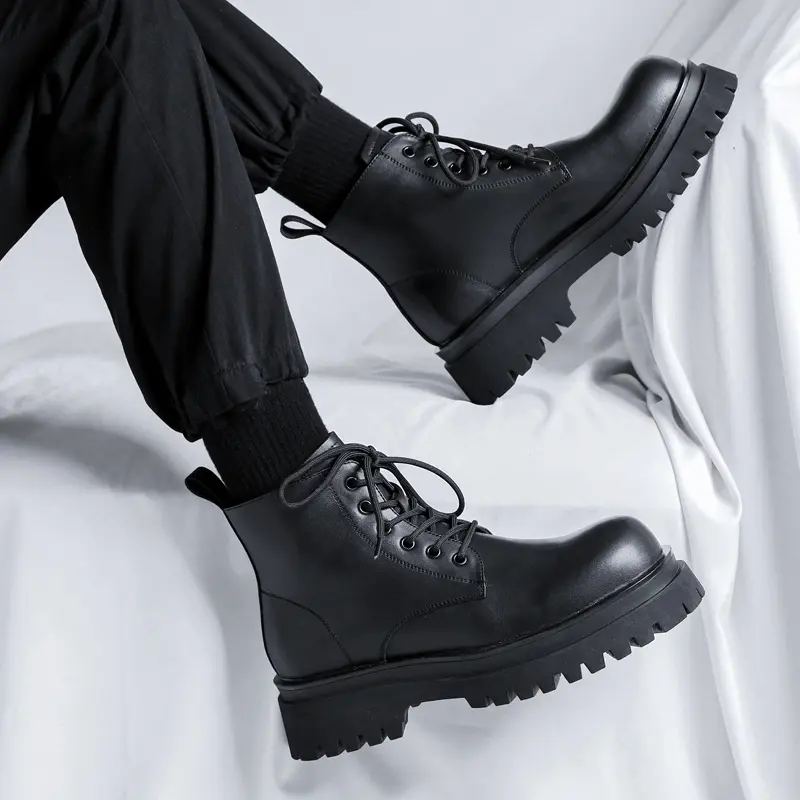 men luxury fashion platform boots black tide genuine leather shoes cowboy chunky boot party prom dress handsome ankle botas male