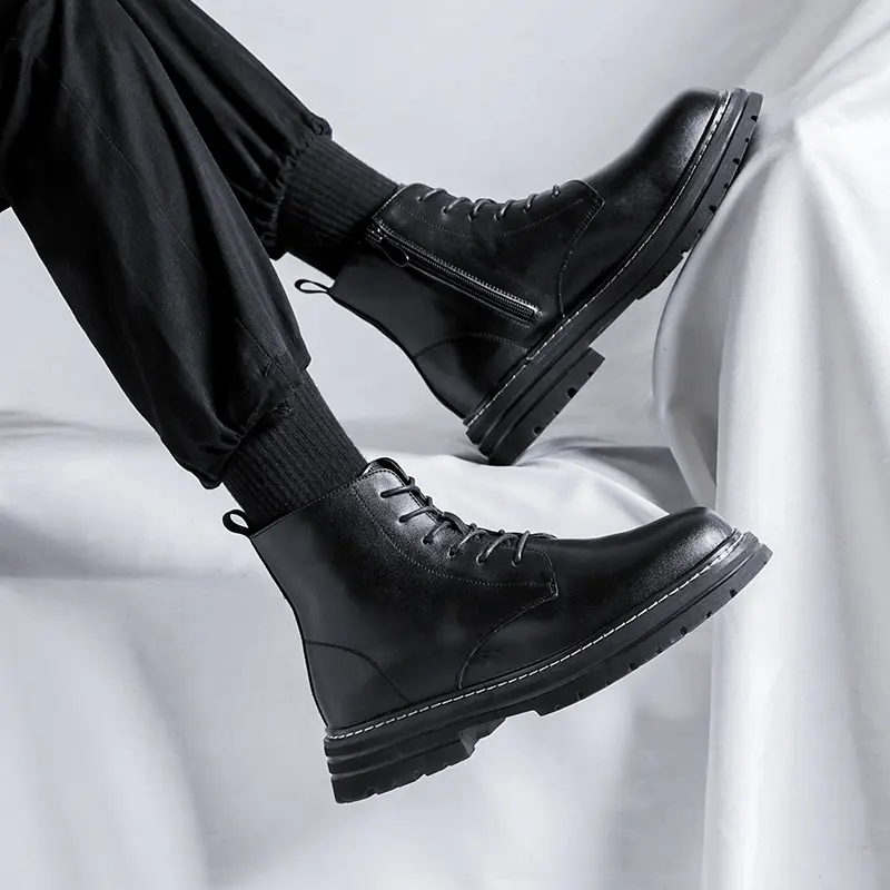 British style mens leisure genuine leather boots lace-up platform shoes business office dresses cowboy boot black ankle botas
