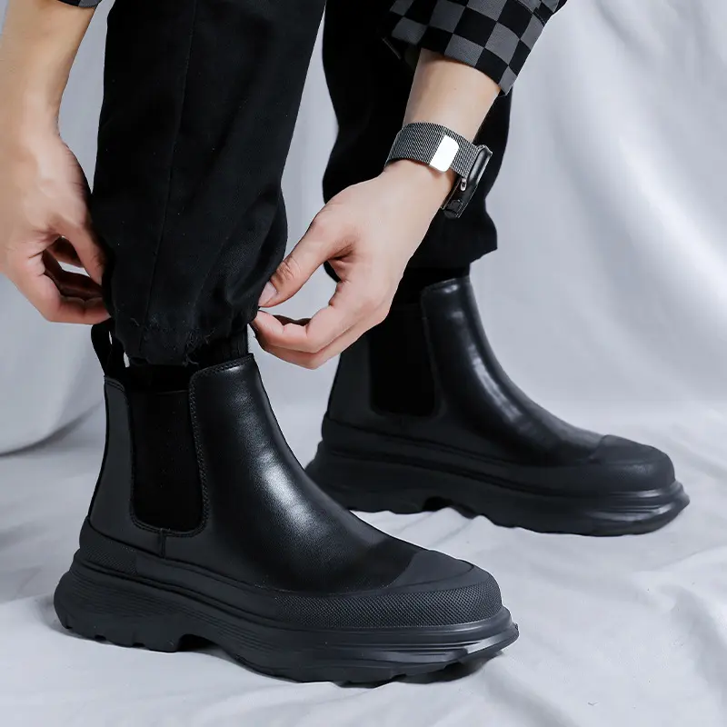mens fashion chelsea boots black trendy genuine leather shoes party banquet dress cowboy platform boot handsome ankle botas mans