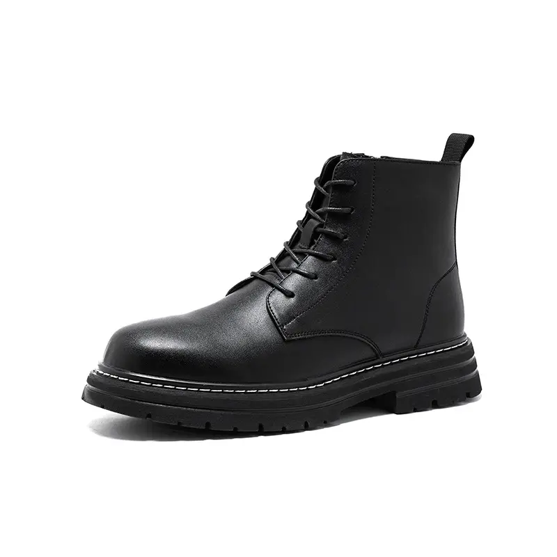 British style mens leisure genuine leather boots lace-up platform shoes business office dresses cowboy boot black ankle botas