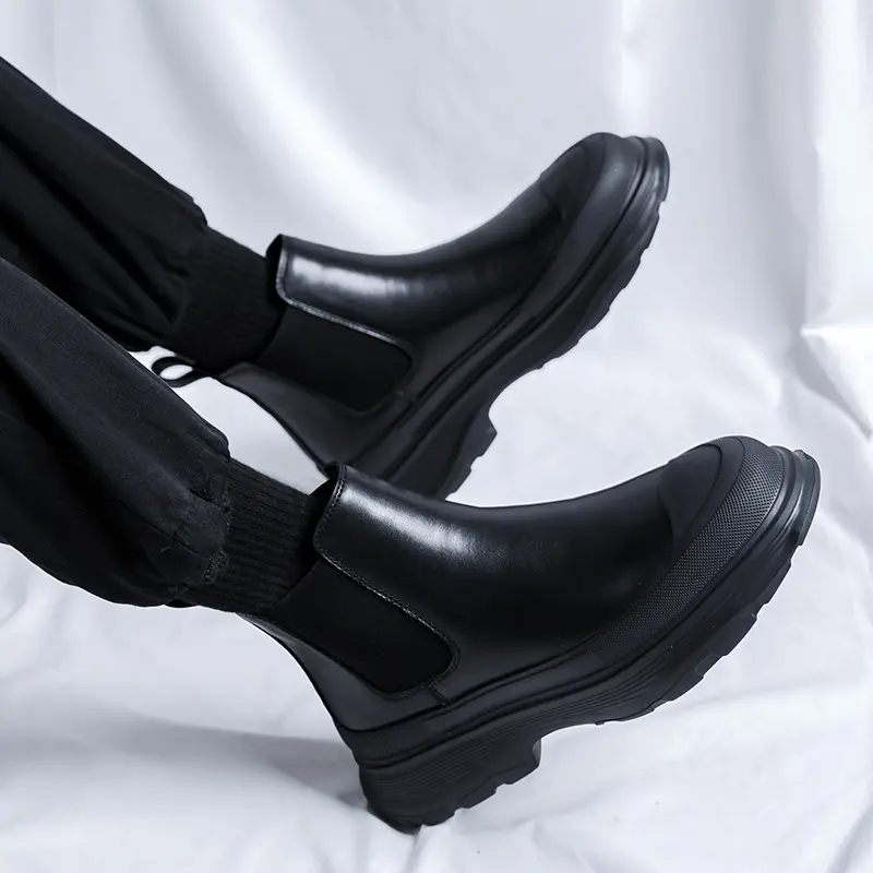 mens fashion chelsea boots black trendy genuine leather shoes party banquet dress cowboy platform boot handsome ankle botas mans