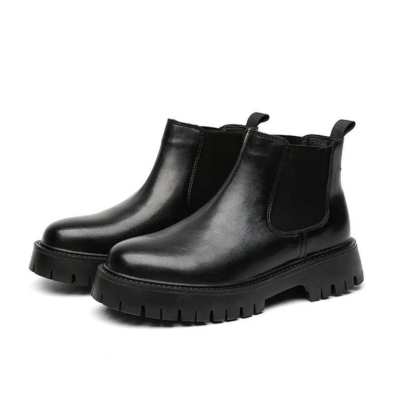 mens casual chelsea boots autumn winter shoes cowboy genuine leather boot business office dress black tide platform ankle botas