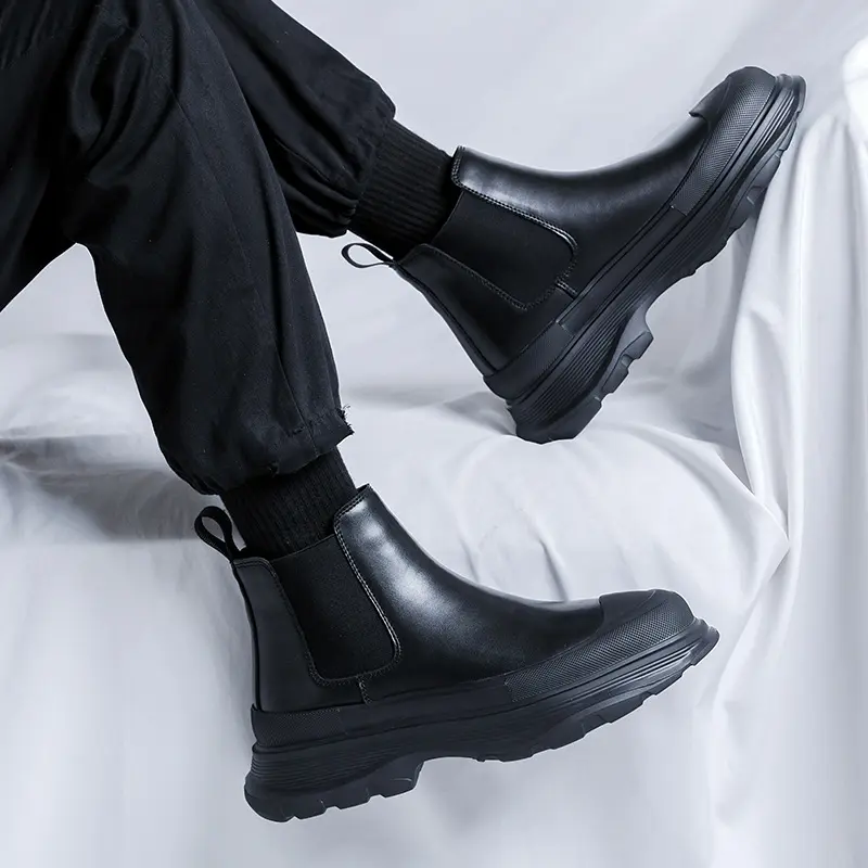 mens fashion chelsea boots black trendy genuine leather shoes party banquet dress cowboy platform boot handsome ankle botas mans