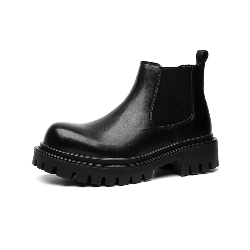 men's casual platform boots black tide genuine leather shoes cowboy ankle boot business office dress cool chelsea botas zapatos