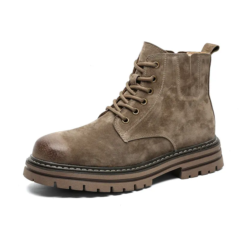 large size men's fashion desert boots cow suede leather shoes outdoors cowboy ankle boot handsome platform short botas hombre