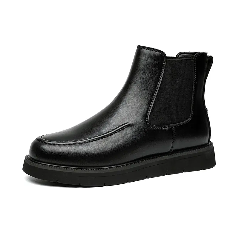 men casual chelsea boots black tide natural leather shoes business office dress cowboy platform boot spring autumn ankle botas