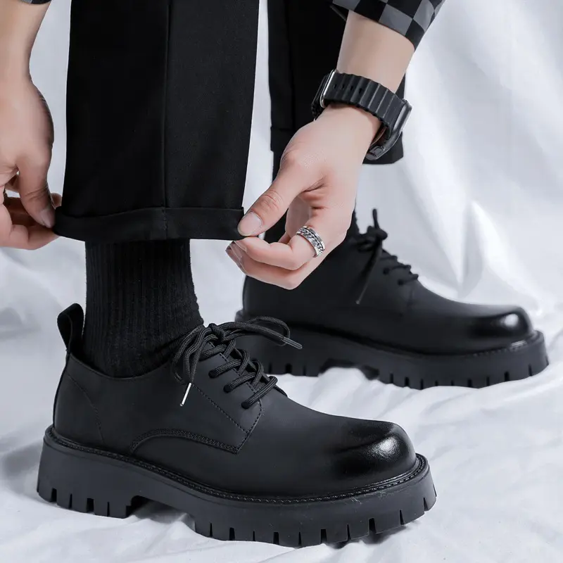 England style men fashion wedding party dress original leather shoes lace-up derby shoe breathable platform footwear gentleman