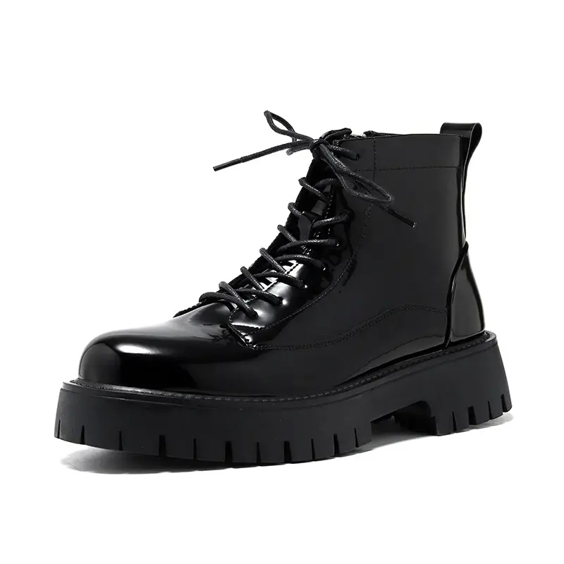 big size men fashion party nightclub patent leather boots black trendy platform shoes cowboy spring autumn boot ankle botas mans