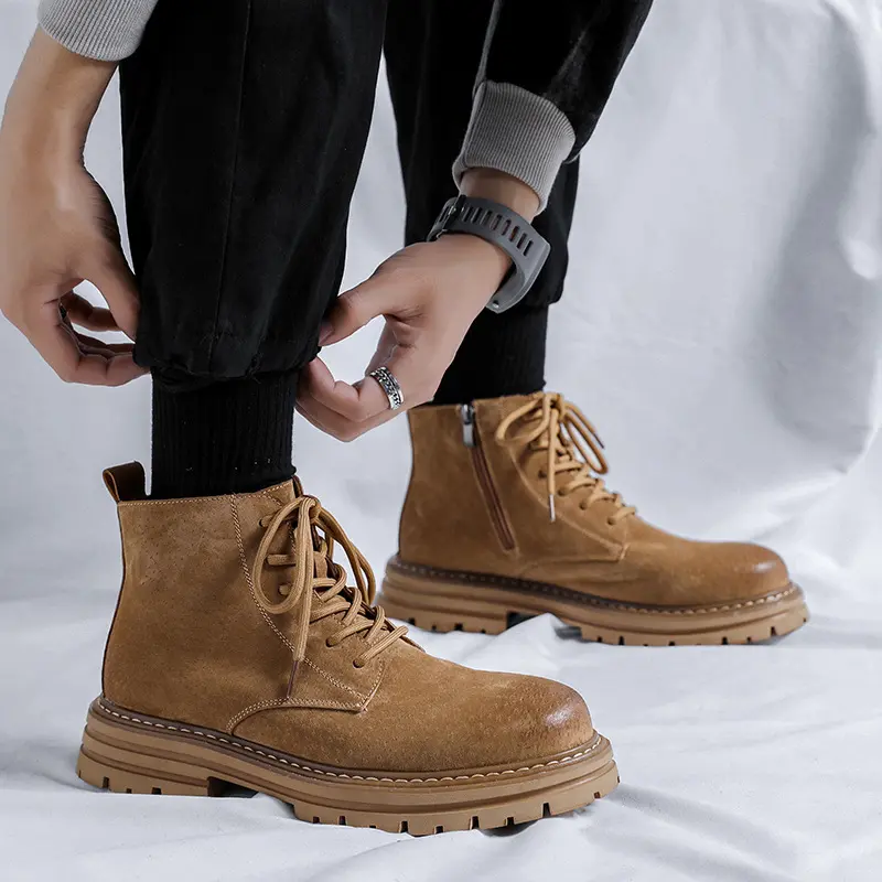 large size men casual desert boots pig leather shoes outdoors cowboy autumn winter boot handsome platform ankle botas masculinas