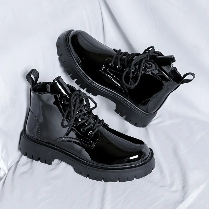 men luxury fashion platform boots patent leather shoes party prom dress black trendy cowboy ankle boot handsome short botas male