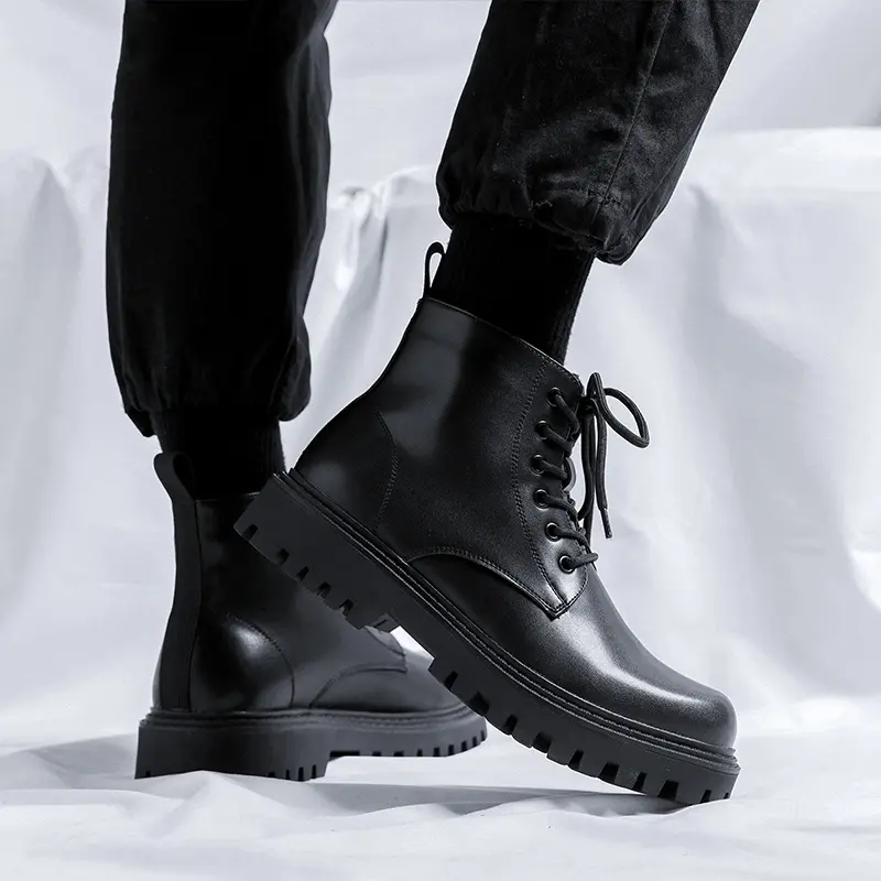 men's leisure original leather boots black tide platform shoes cowboy autumn winter boot business office dress ankle botas male