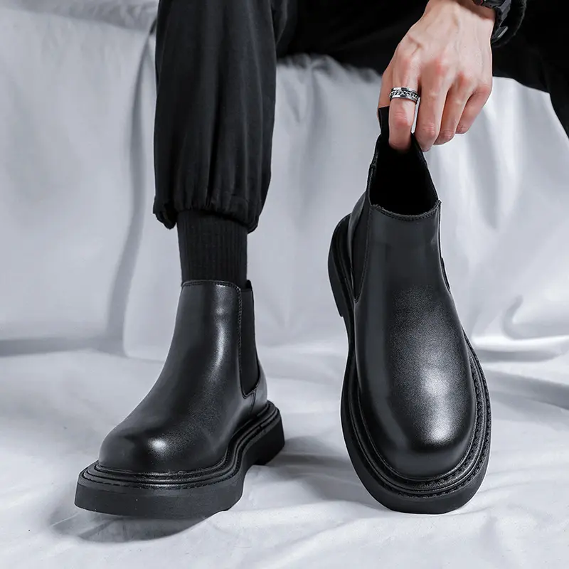 British style mens boots black stylish casual shoes cowboy original leather boot business office platform ankle chelsea botas