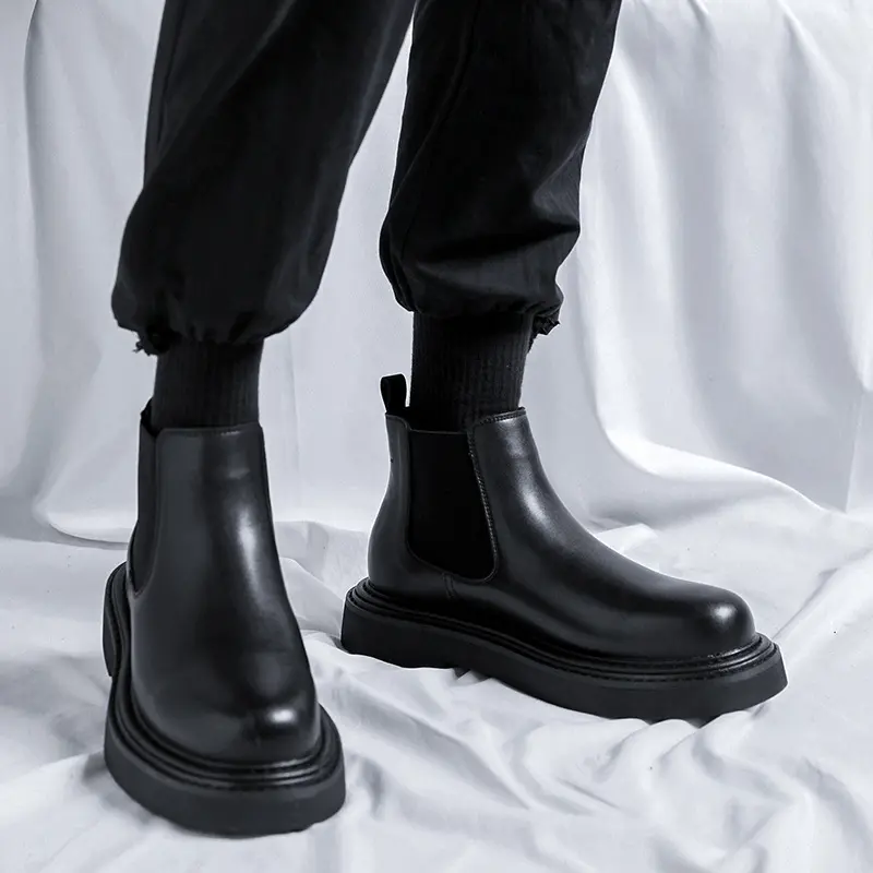 British style mens boots black stylish casual shoes cowboy original leather boot business office platform ankle chelsea botas