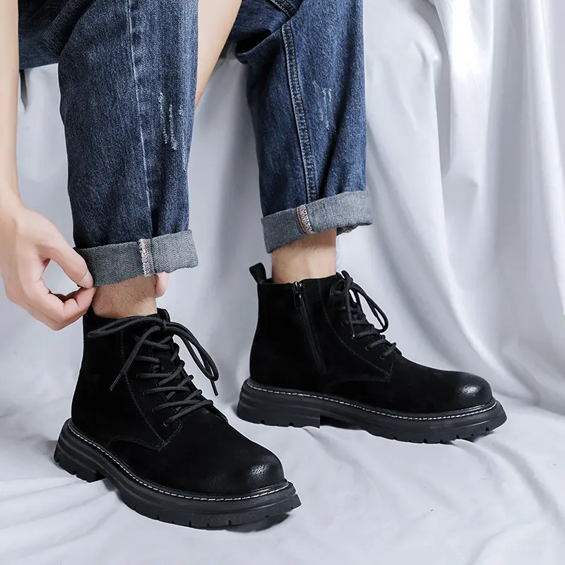large size men casual desert boots pig leather shoes outdoors cowboy autumn winter boot handsome platform ankle botas masculinas