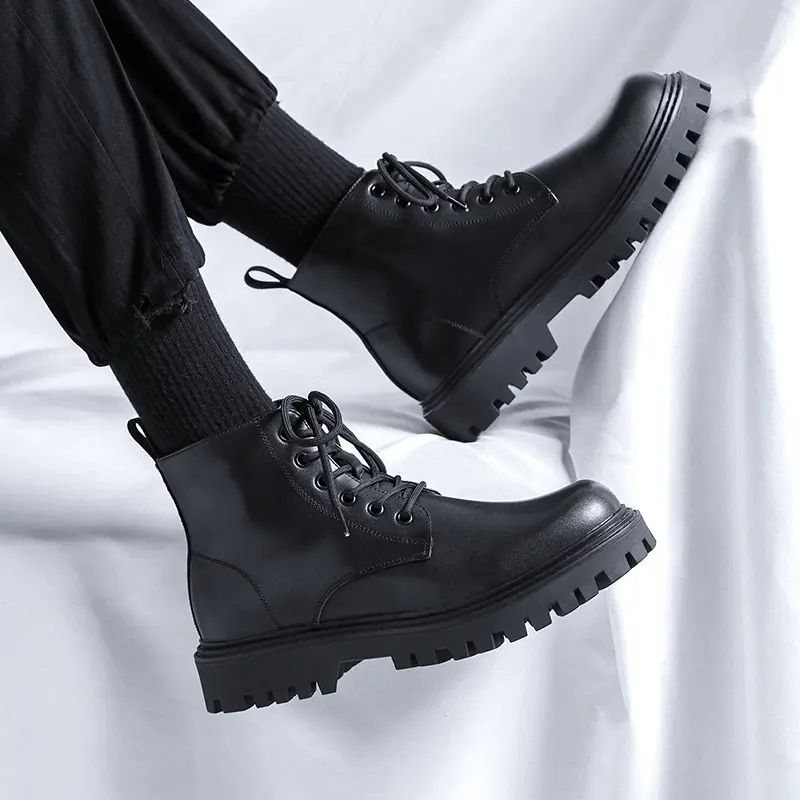 men's leisure original leather boots black tide platform shoes cowboy autumn winter boot business office dress ankle botas male