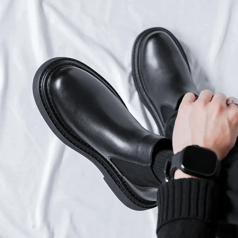 British style mens boots black stylish casual shoes cowboy original leather boot business office platform ankle chelsea botas