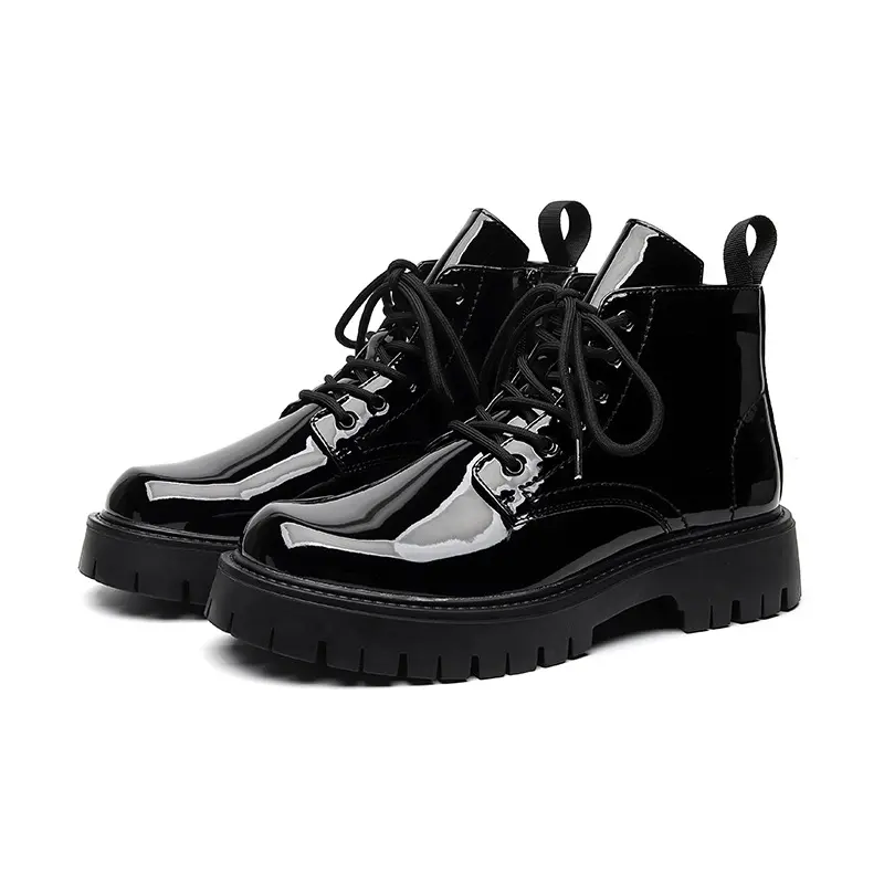 men luxury fashion platform boots patent leather shoes party prom dress black trendy cowboy ankle boot handsome short botas male