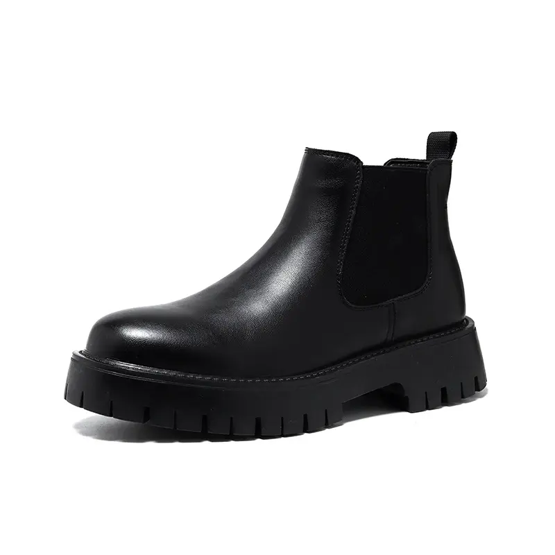 large size men's casual platform boots black natural leather shoes business work boot spring autumn ankle chelsea botas zapatos