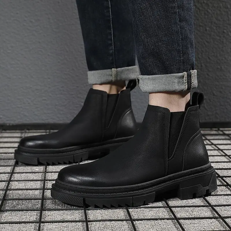 England style men's leisure chelsea boots brand designer shoes black trend original leather boot cowboy platform ankle botas man