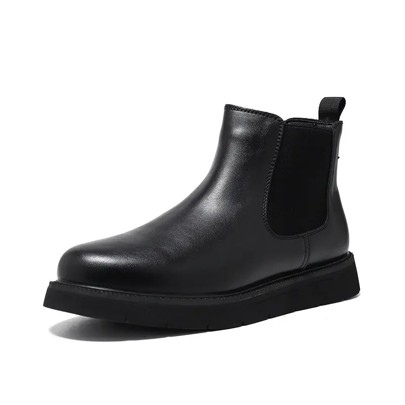 men casual chelsea boots black trendy genuine leather shoes business office dress cowboy platform boot youth ankle botas zapatos