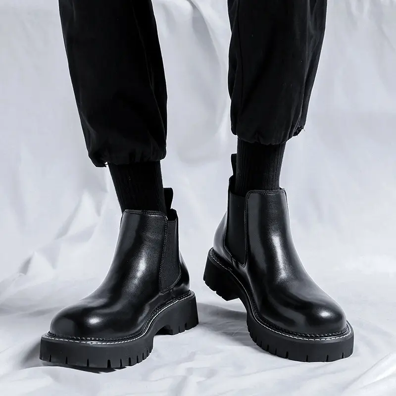 men casual business office chelsea boots slip-on natural leather shoes cowboy spring autumn boot platform ankle botas masculinas
