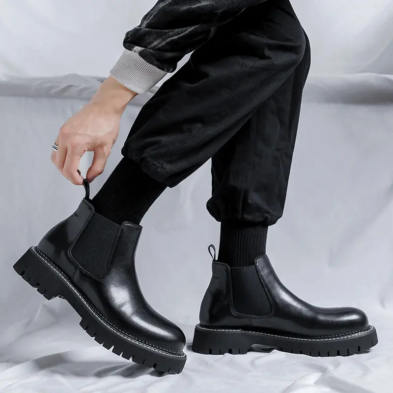 men casual business office chelsea boots slip-on natural leather shoes cowboy spring autumn boot platform ankle botas masculinas