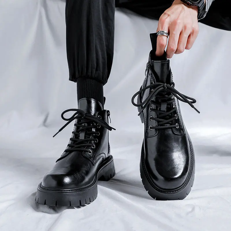 men's casual original leather boots black stylish platform shoes business office dress cowboy ankle boot spring autumn botas man