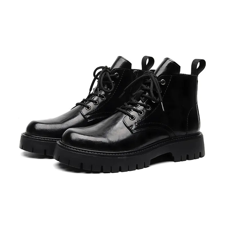 men's casual original leather boots black stylish platform shoes business office dress cowboy ankle boot spring autumn botas man
