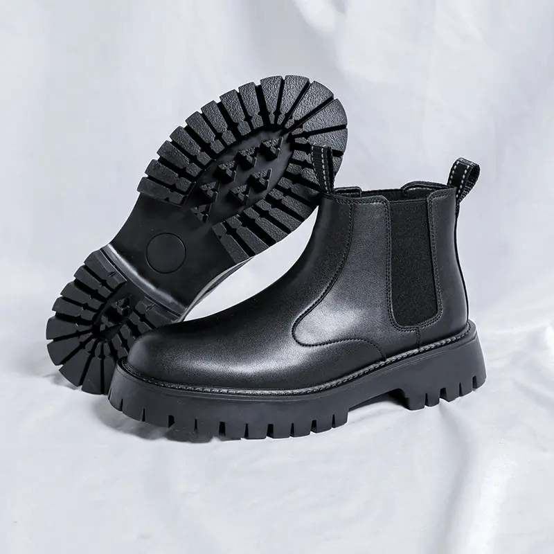 men casual chelsea boots genuine leather shoes business office dress autumn winter cowboy ankle boot trend platform botas hombre