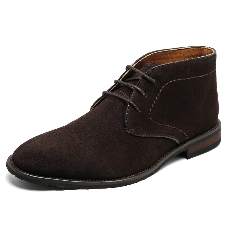 mens fashion business wedding vintage desert boots lace-up cow suede leather shoes brown cowboy ankle boot handsome short botas