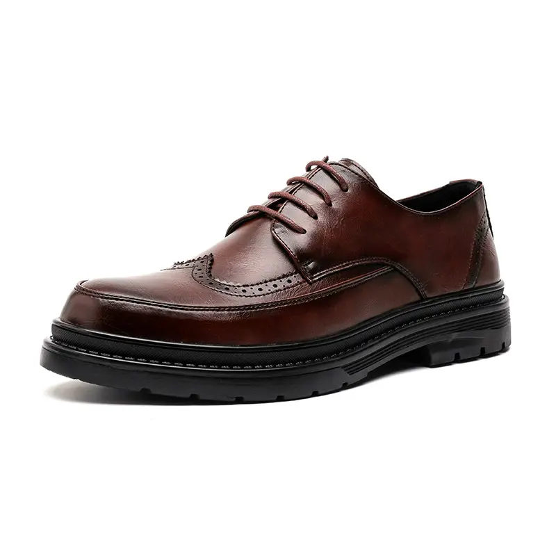 men fashion wedding party dress original leather shoes lace-up derby shoe black brown carved brogue sneakers gentleman footwear
