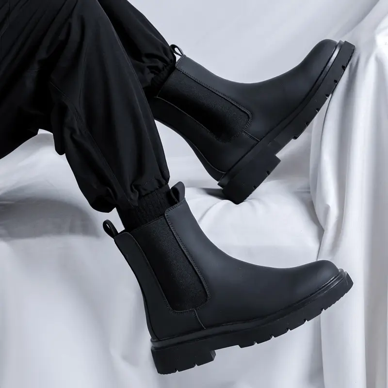 England style mens fashion chelsea boots black stylish original leather shoes cowboy platform boot handsome chimney ankle botas