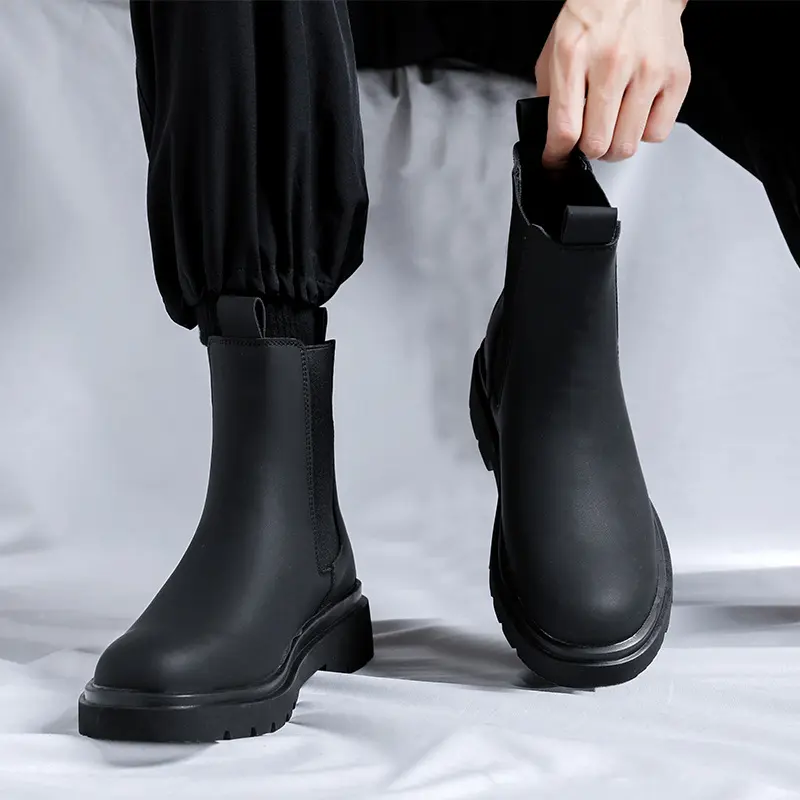 England style mens fashion chelsea boots black stylish original leather shoes cowboy platform boot handsome chimney ankle botas