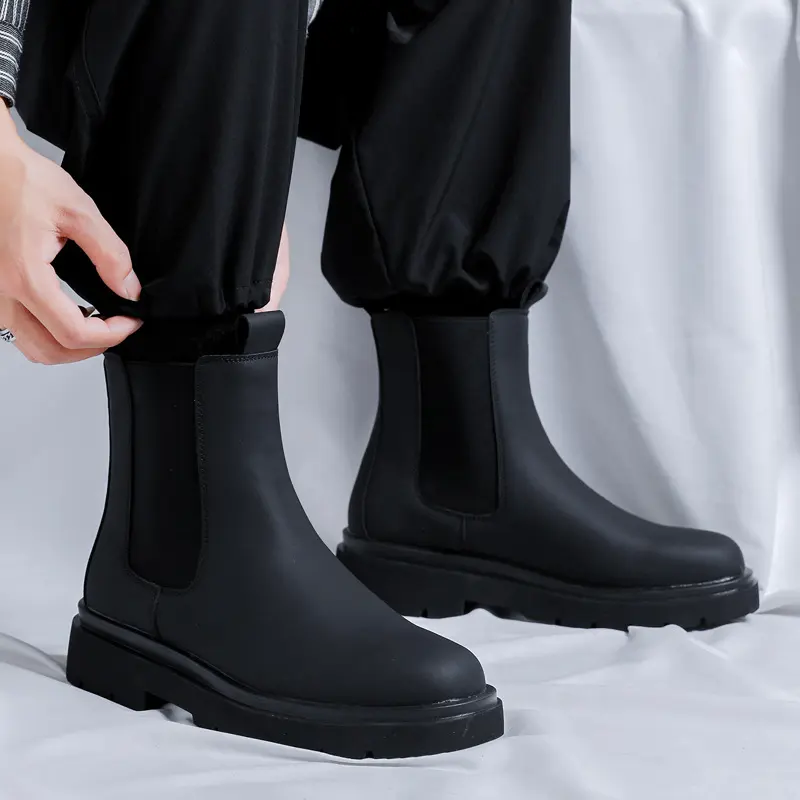 England style mens fashion chelsea boots black stylish original leather shoes cowboy platform boot handsome chimney ankle botas