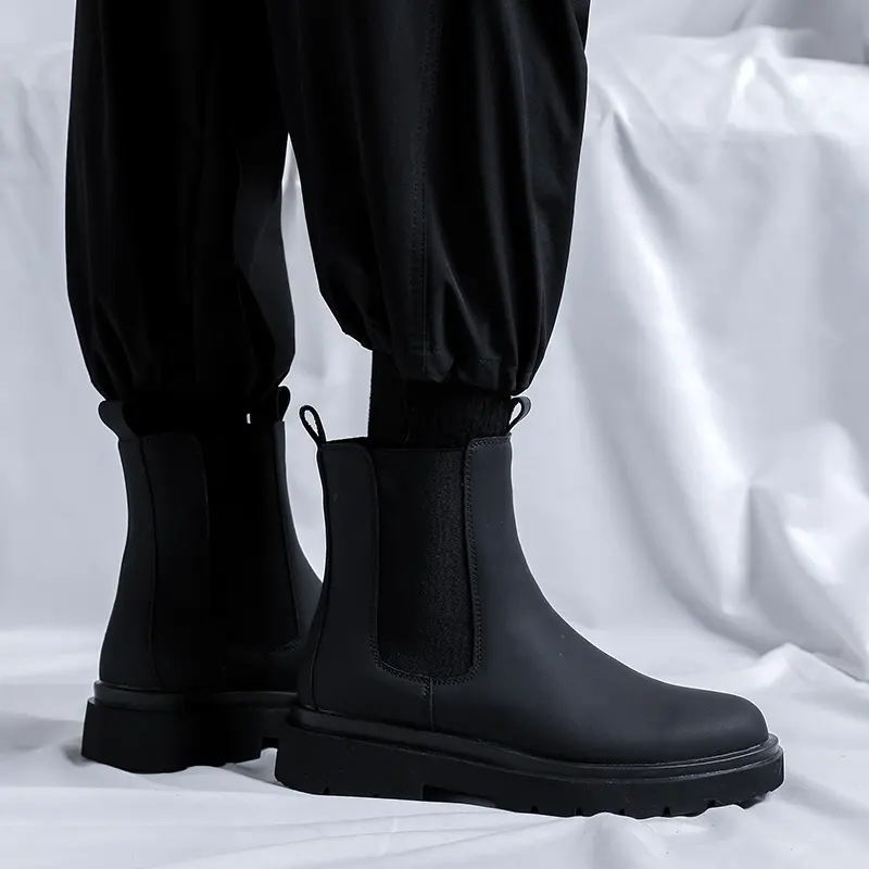 England style mens fashion chelsea boots black stylish original leather shoes cowboy platform boot handsome chimney ankle botas