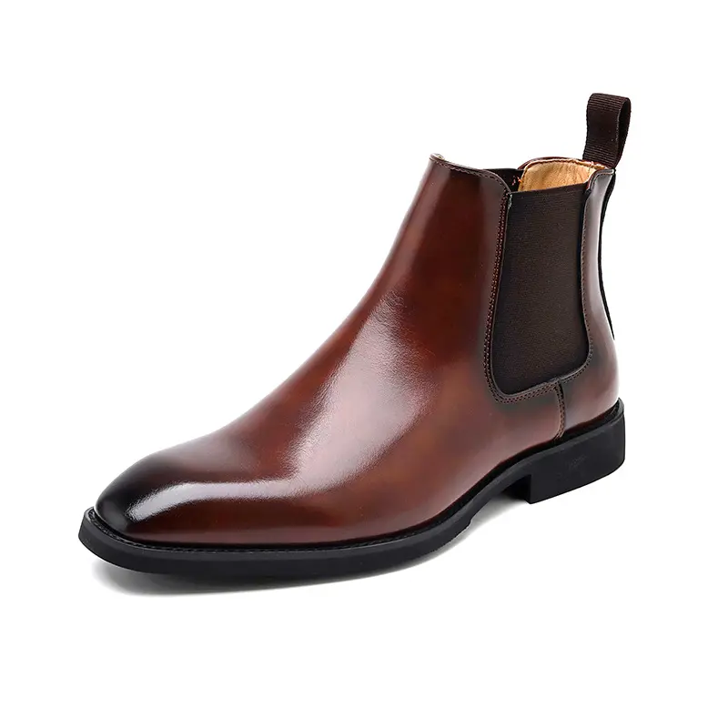 big size men casual business wedding chelsea boots slip-on genuine leather shoes black brown cowboy ankle boot short botas mans
