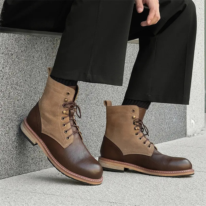 big size men's fashion outdoors desert boots black brown natural leather shoes cowboy tooling work boot handsome high botas male
