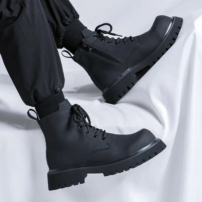 British style men's casual platform boots black stylish autumn winter shoes cowboy genuine leather boot handsome ankle botas man