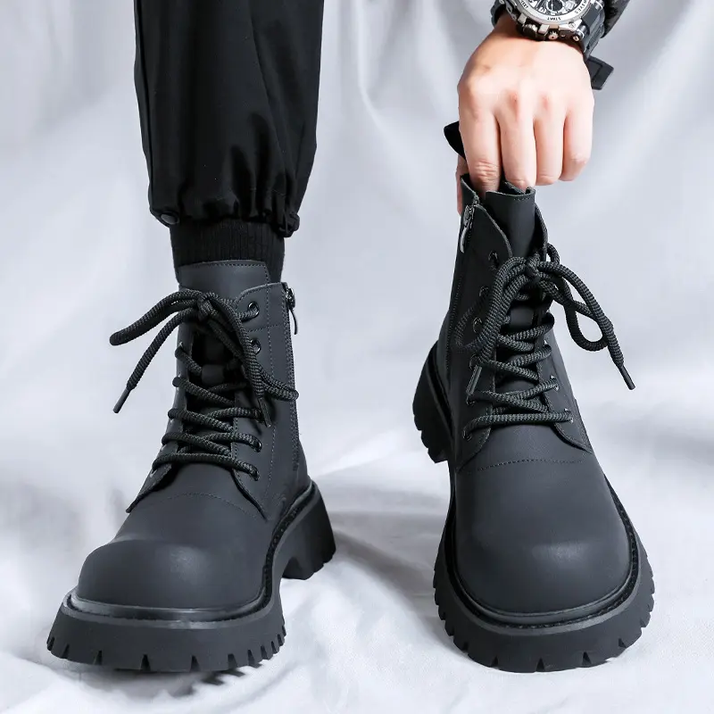 British style men's casual platform boots black stylish autumn winter shoes cowboy genuine leather boot handsome ankle botas man