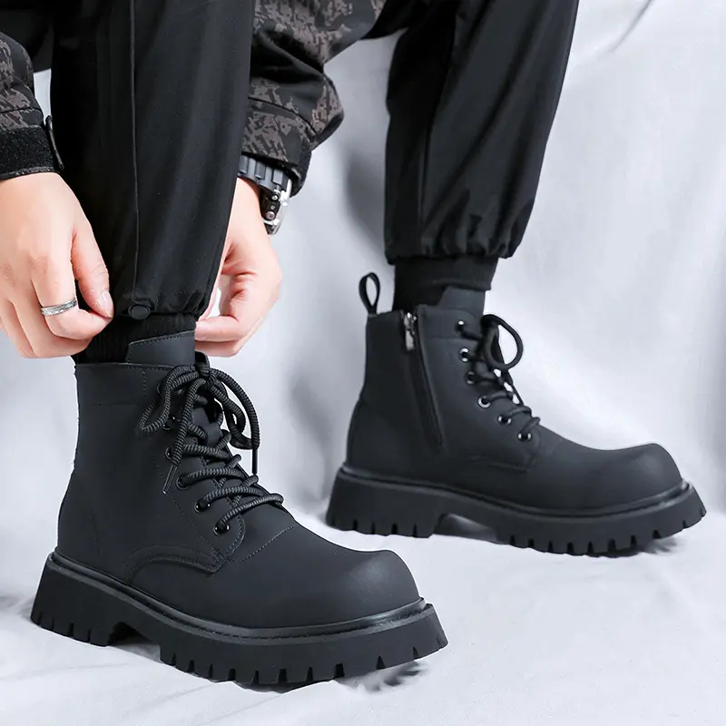 British style men's casual platform boots black stylish autumn winter shoes cowboy genuine leather boot handsome ankle botas man