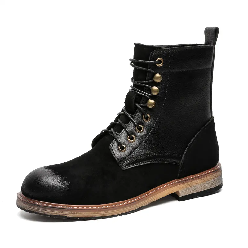 big size men's fashion outdoors desert boots black brown natural leather shoes cowboy tooling work boot handsome high botas male