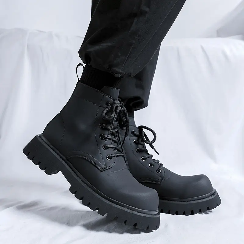British style men's casual platform boots black stylish autumn winter shoes cowboy genuine leather boot handsome ankle botas man