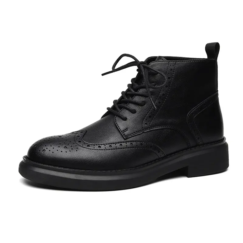 men fashion original leather boots lace-up carving brogue shoes black brown cowboy platform boot spring autumn ankle botas mans