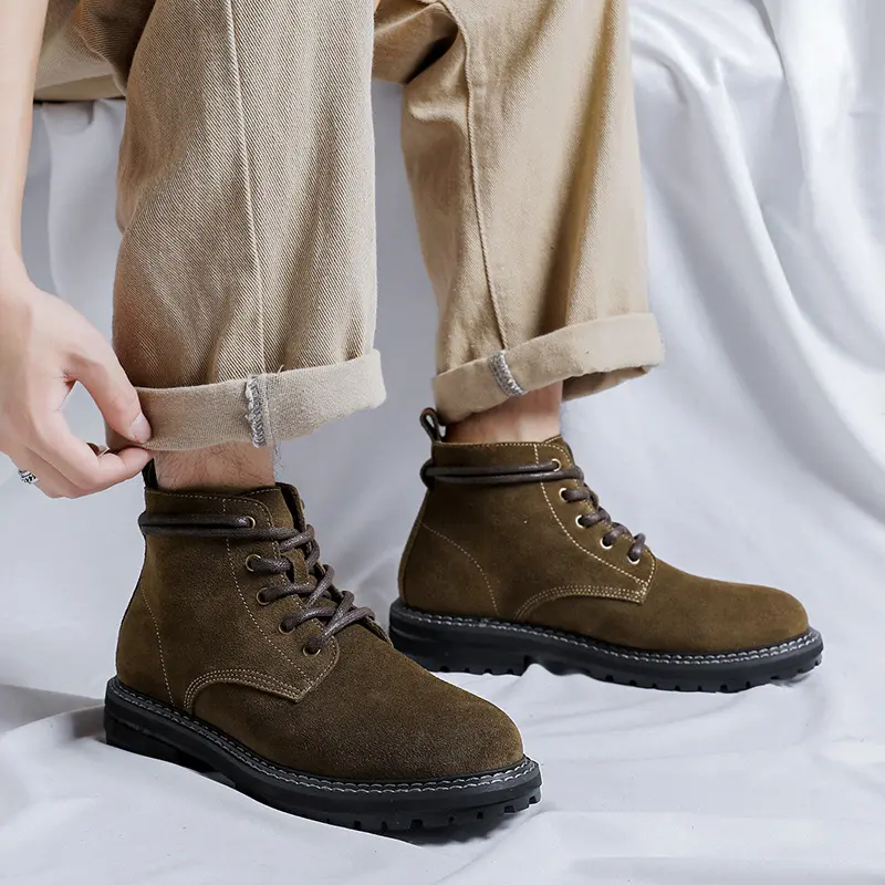 men fashion desert boots breathable cow suede leather shoes cowboy ankle boot spring autumn platform short botas hombre footwear