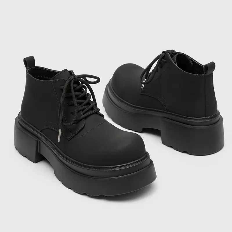 mens casual punk rock natural leather boots black trendy platform shoes cowboy spring autumn ankle boot cool big toe short botas