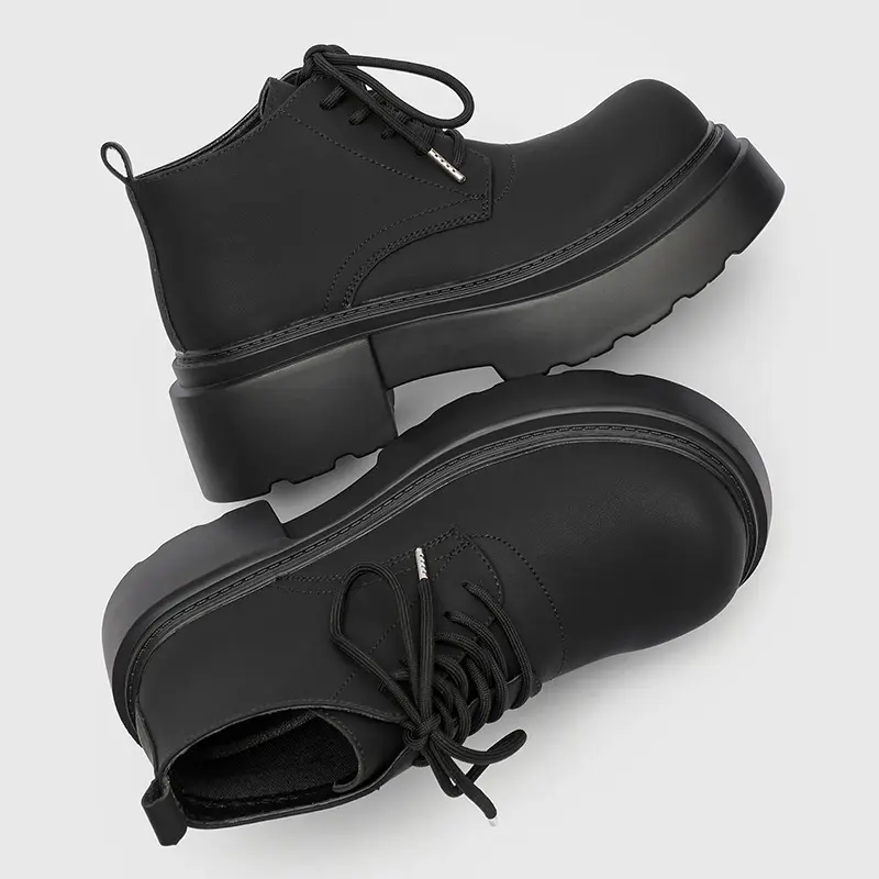 mens casual punk rock natural leather boots black trendy platform shoes cowboy spring autumn ankle boot cool big toe short botas